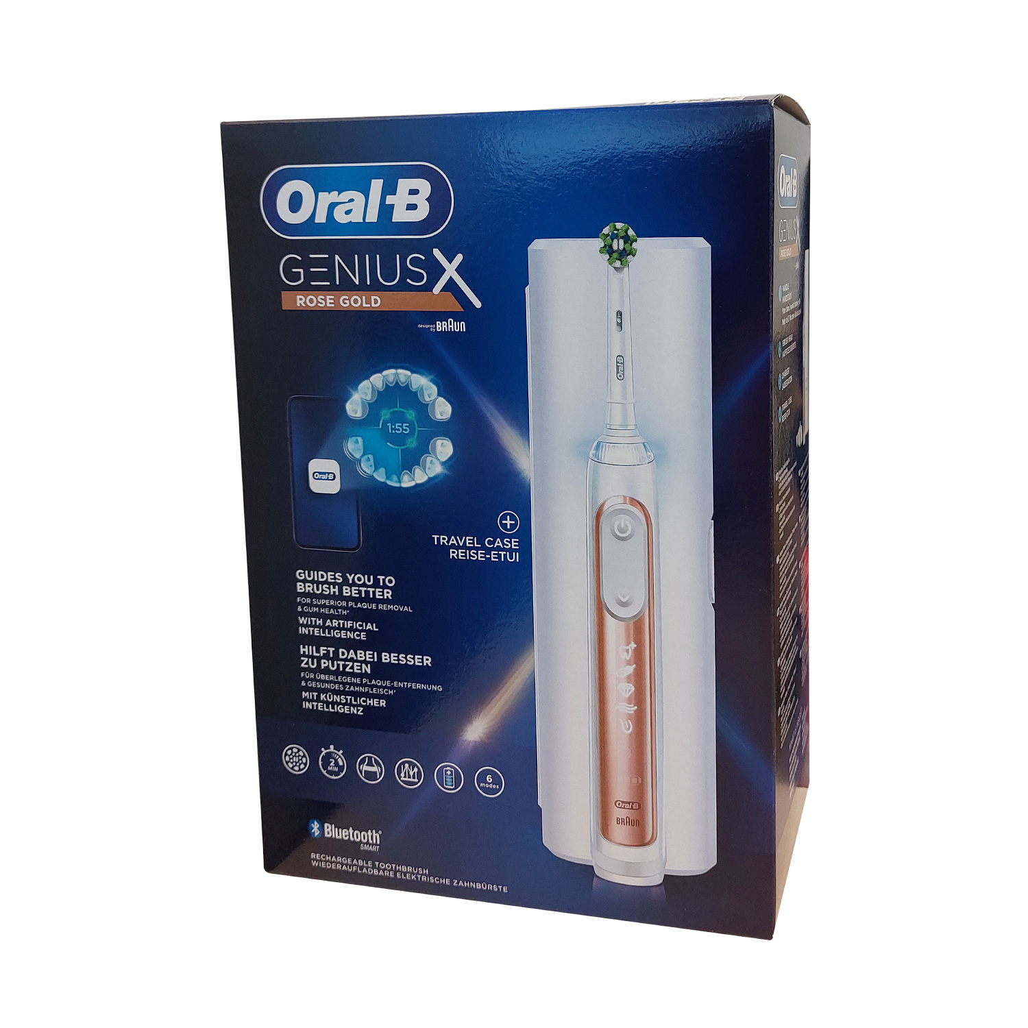 Braun Oral-B Genius X Elektrische Zahnbürste mit Reiseetui rosegold