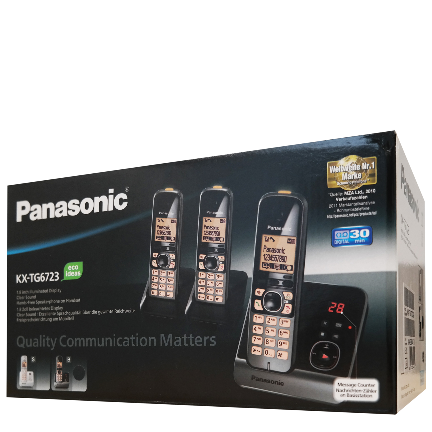 Panasonic KX-TG6723GB Trio Schnurlostelefon mit 2 zusätzlichen Mobilteilen Freisprechen schwarz/silber