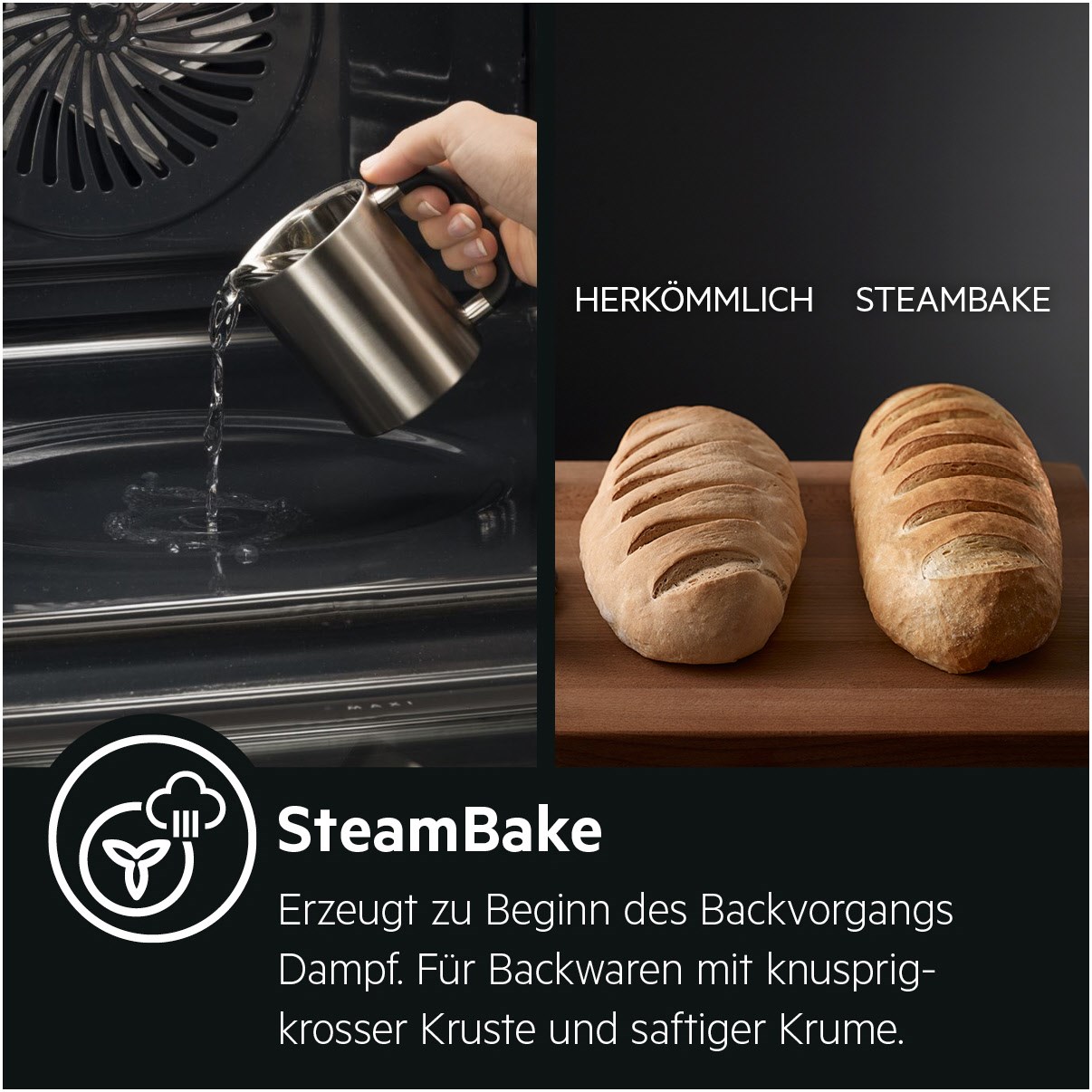 AEG Einbauherd, SteamBake – mit Feuchtigkeitszugabe, Touch-Bedienung