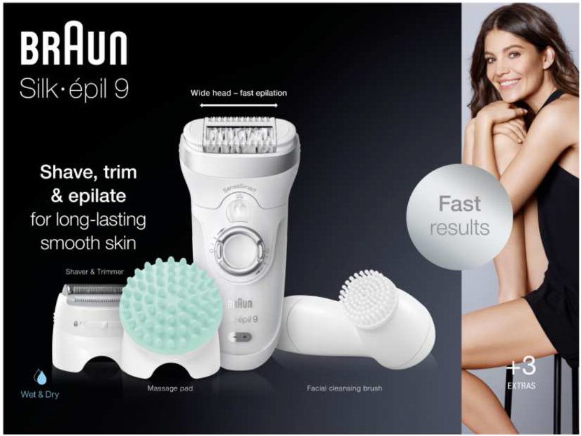 Braun Silk épil 9 9-865 Epilierer Body Grooming & Face Cleansing Set weiß/silber