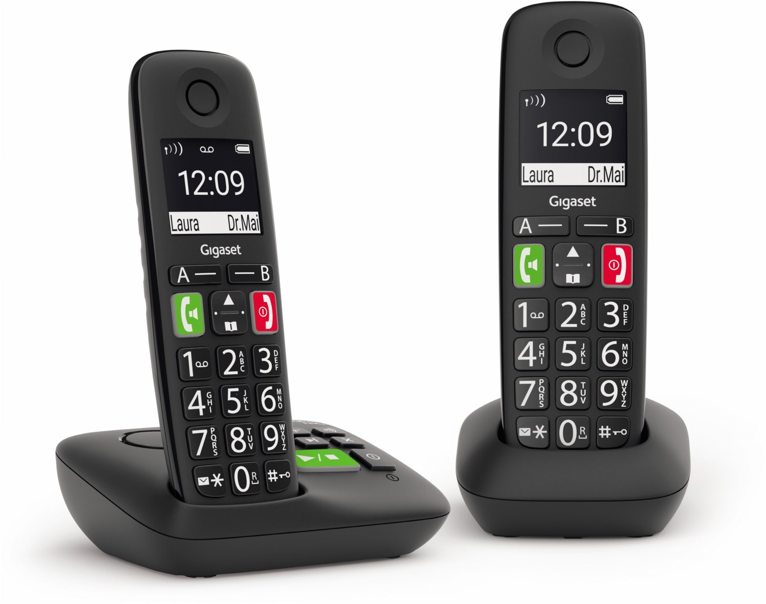 Gigaset E290A DUO zwei schnurlose Senioren-Telefone mit großen Tasten schwarz