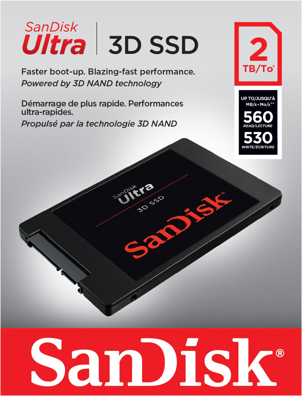 SanDisk Ultra 3D interne SSD 2TB SATA III 2,5 Zoll bis zu 560 MB/Sek.