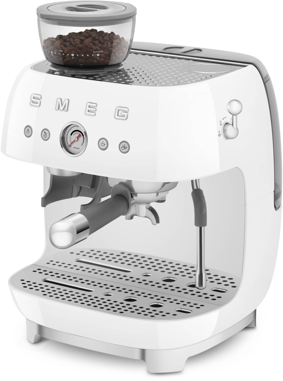 Smeg Espressomaschine EGF03WHEU mit integriertem Mahlwerk weiß