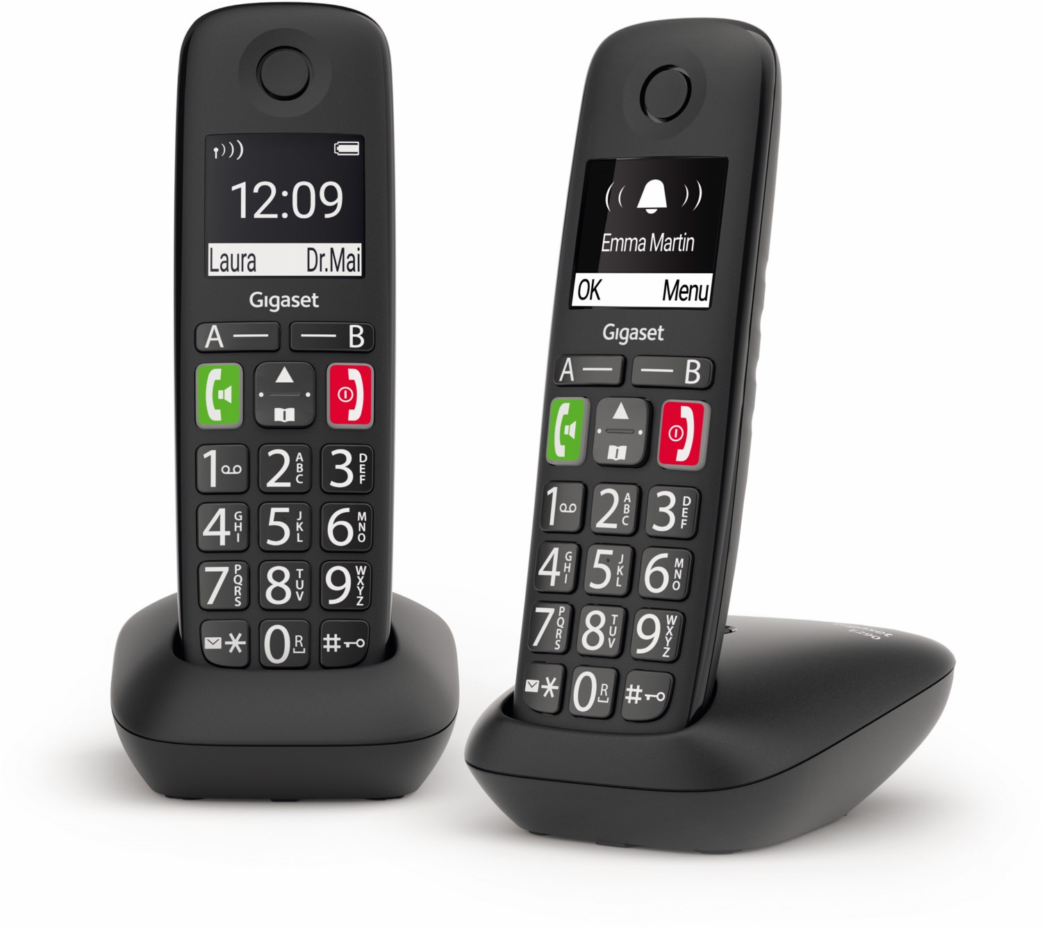 Gigaset E290 DUO zwei schnurlose Senioren-Telefone mit großen Tasten schwarz