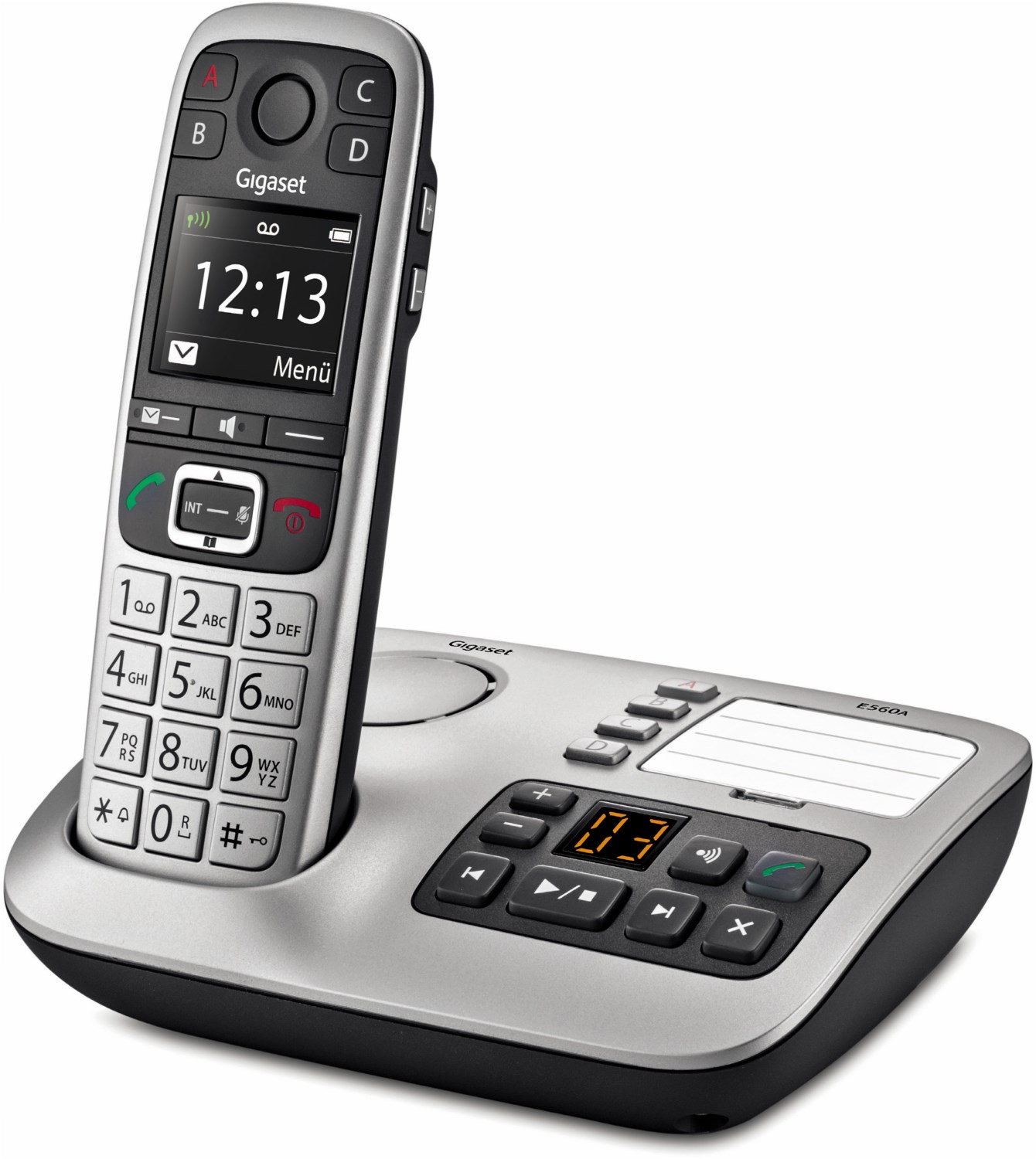 Gigaset E560A schnurloses Telefon mit Anrufbeantworter silber