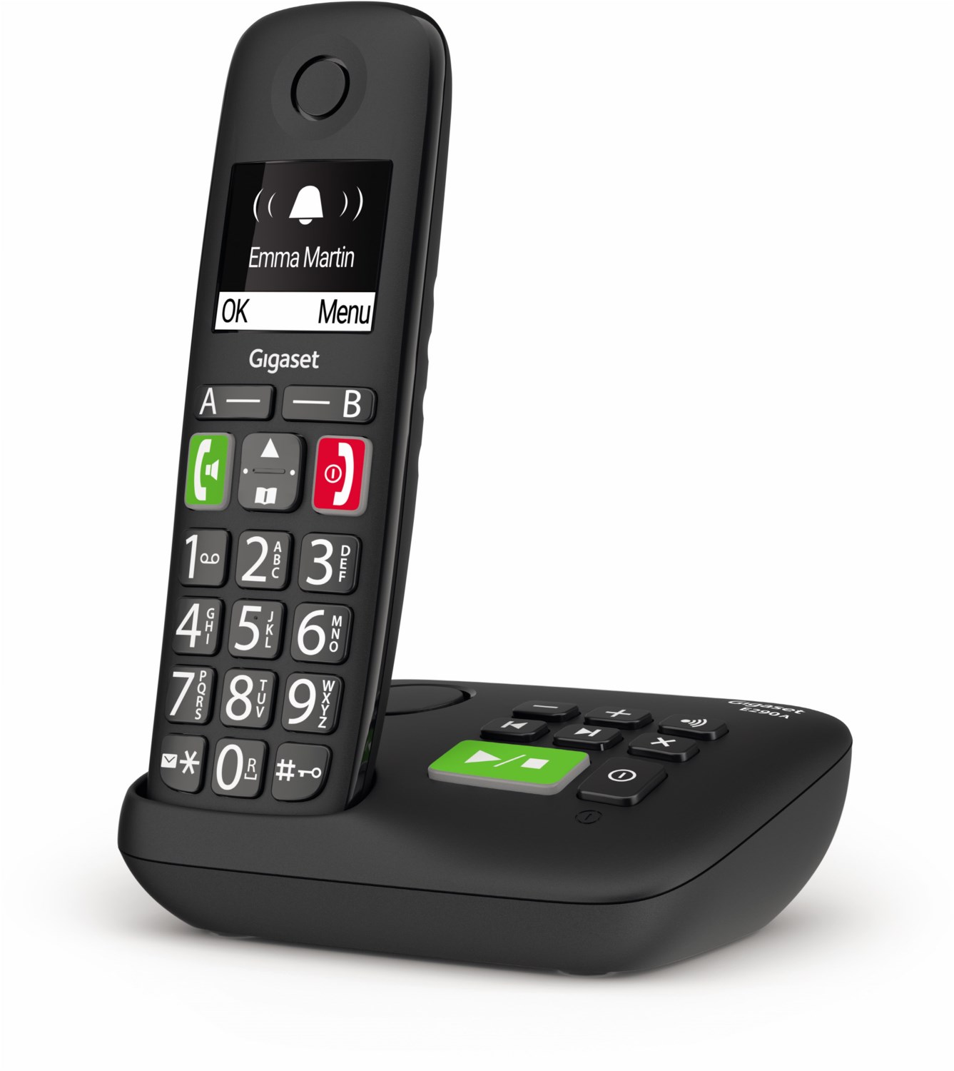 Gigaset E290A schnurloses Senioren-Telefon mit Anrufbeantworter und großen Tasten schwarz