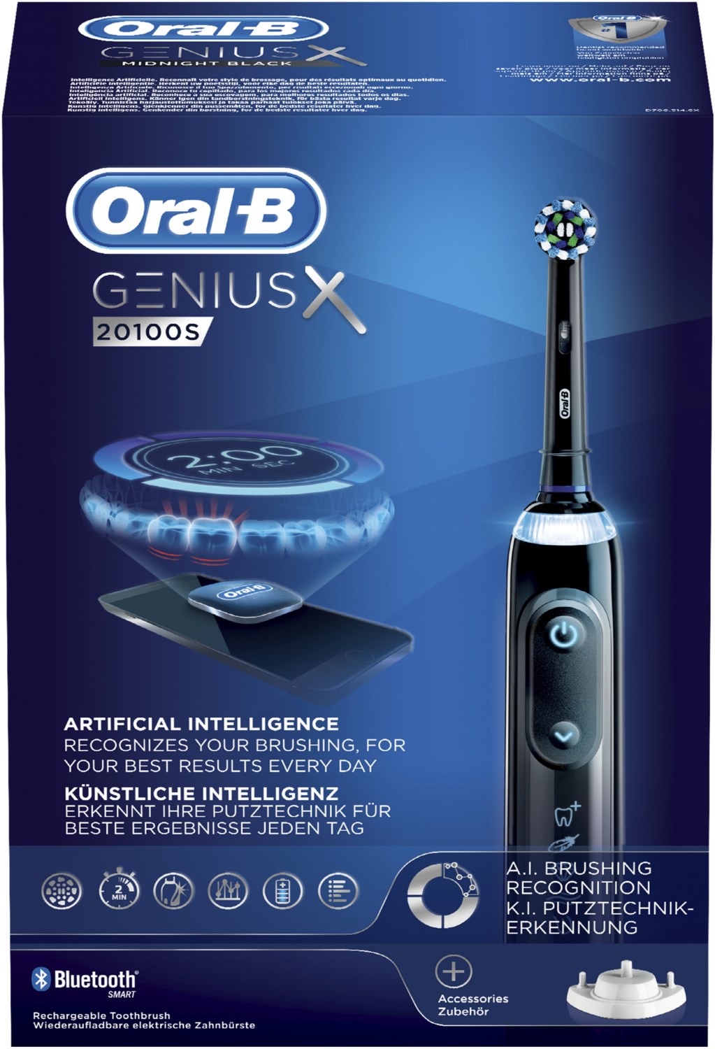 Braun Oral-B Genius X elektrische Zahnbürste mit Reise-Ladeetui mitternachtsschwarz