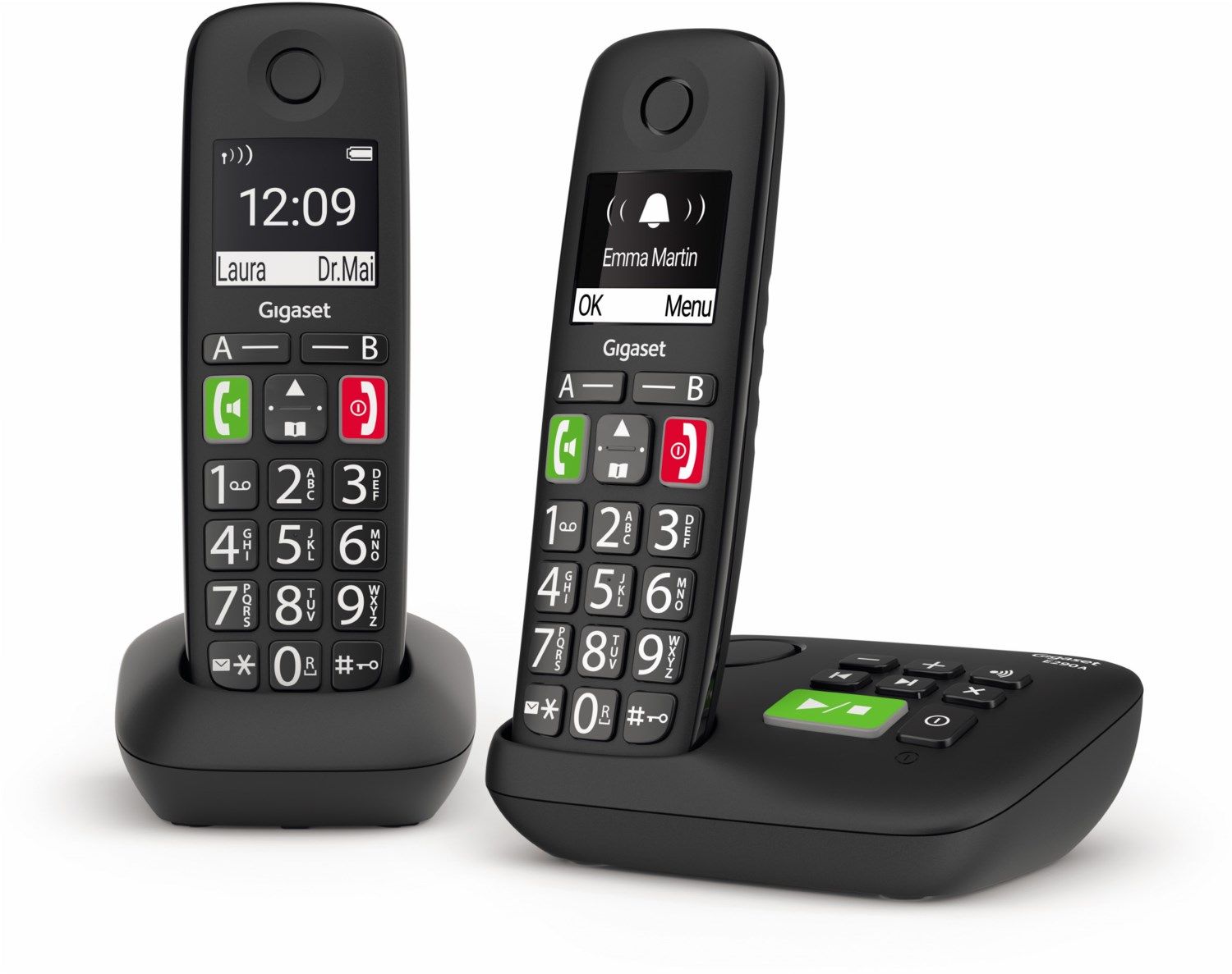 Gigaset E290A DUO zwei schnurlose Senioren-Telefone mit großen Tasten schwarz