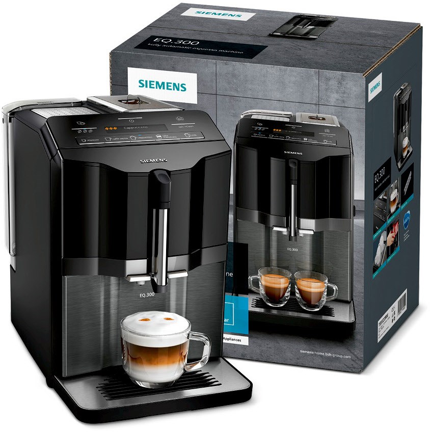 Siemens EQ 300 Kaffeevollautomat, extraKlasse Klavierlack schwarz