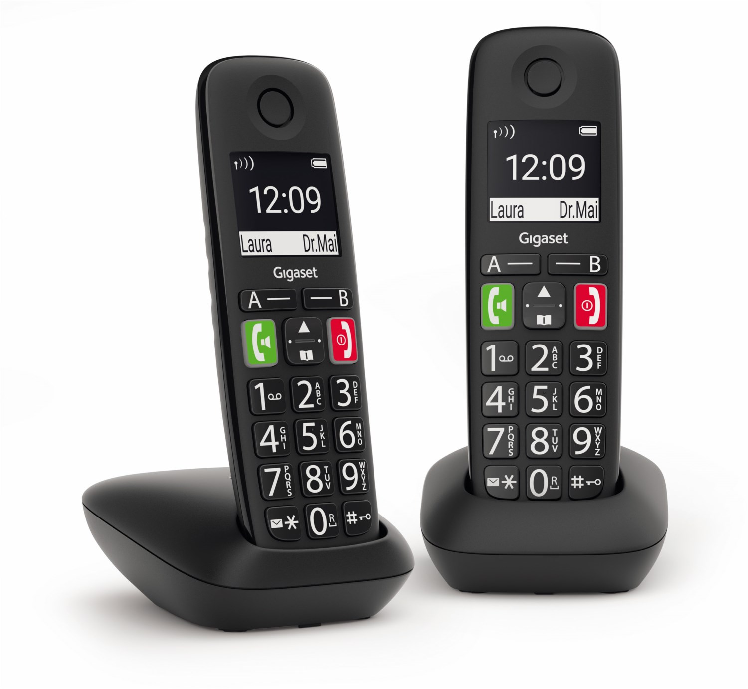 Gigaset E290 DUO zwei schnurlose Senioren-Telefone mit großen Tasten schwarz
