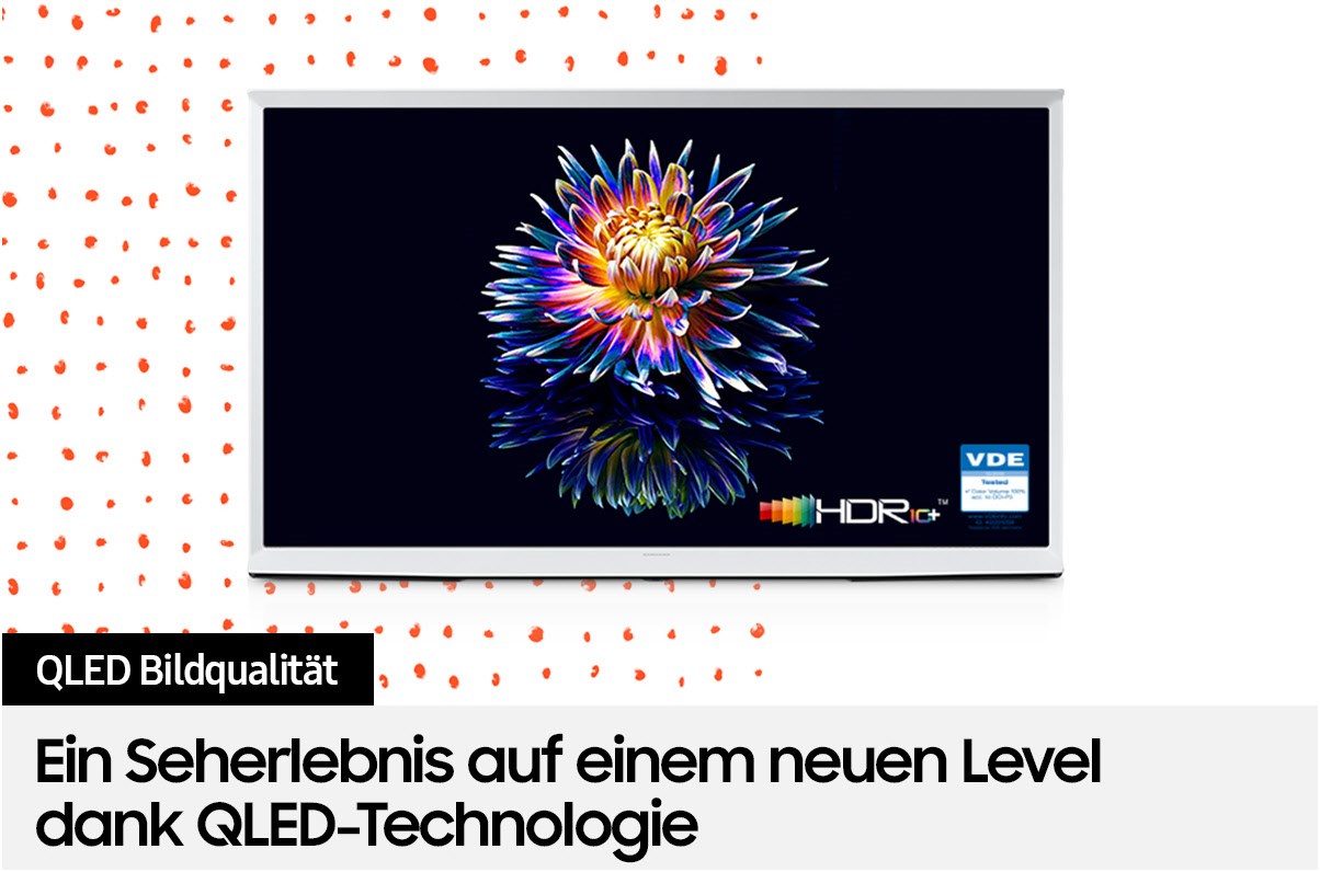Samsung QLED-TV The Serif 43 Zoll abnehmbare Standfüße (2022) cotton blue