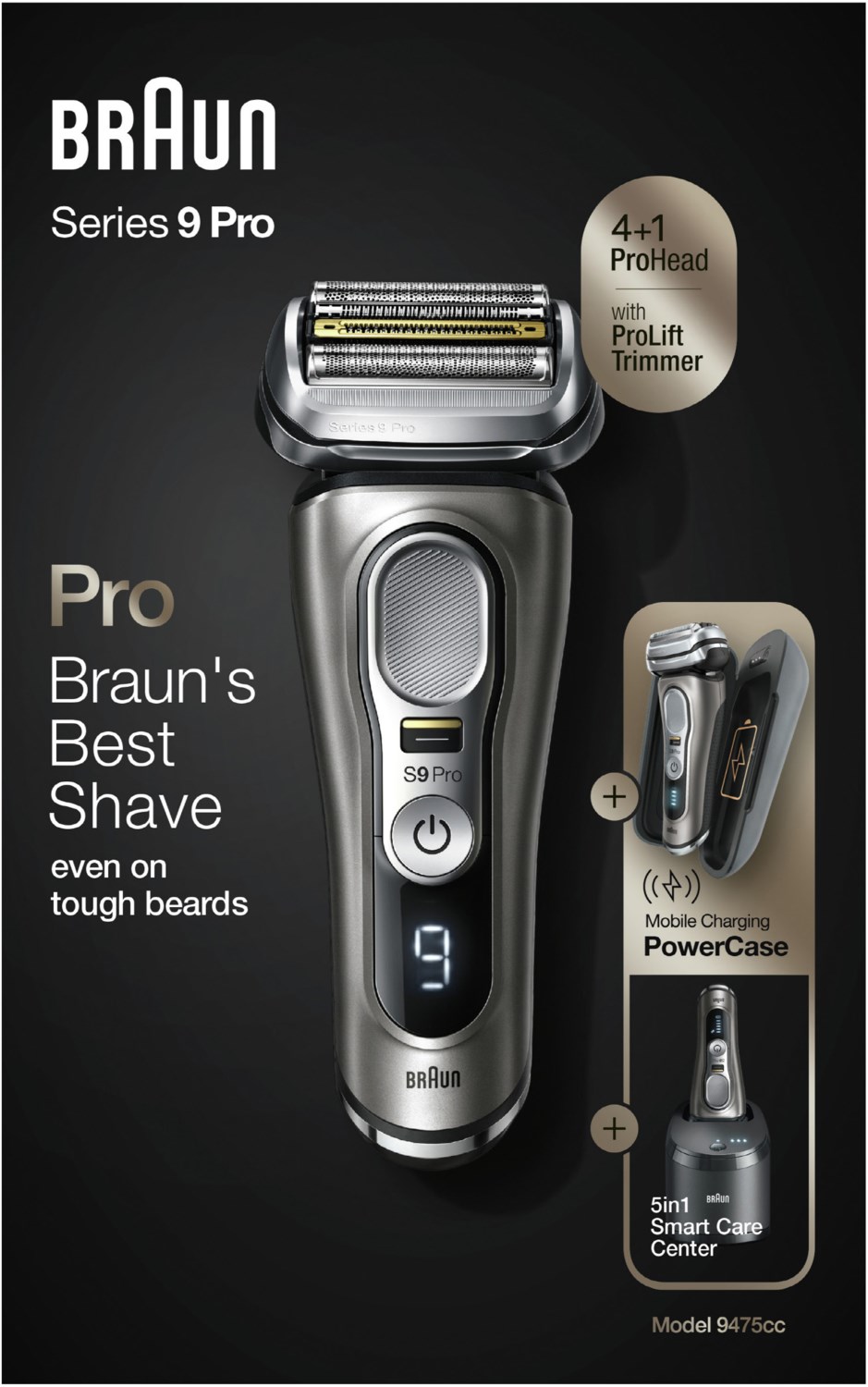 Braun Series 9 Pro 9475cc elektrischer Rasierer Wet & Dry grau
