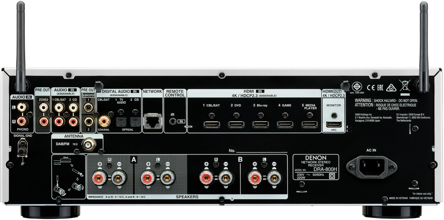 Denon DRA-800H Stereo Receiver und Verstärker, 5 HDMI Eingänge, silber